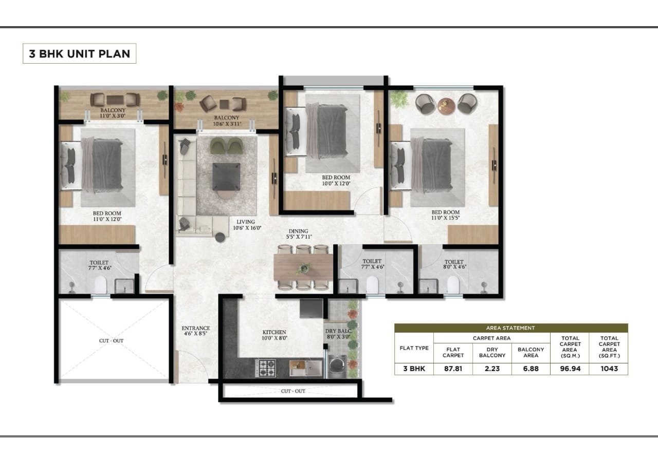 3 BHK Floor Plan